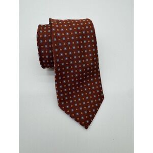 Barneys New York Silk Tie Red Geometric‎ Pattern Blue Gold Squares Made in Italy